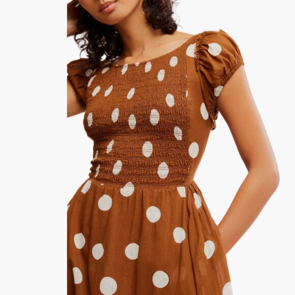 NEW Free People Ultraviolet Dress Polka Dot Maxi Cotton in Oak 2511 4 - Picture 8 of 9